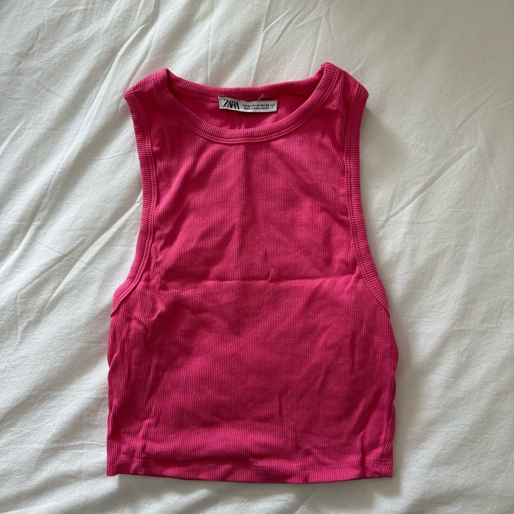 Zara Fuchsia Sleeveless Ribbed Top